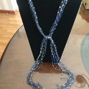Necklace Scarf in Blues and Silver Adjustable